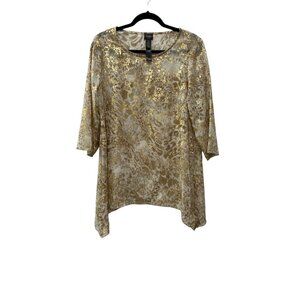 Traveler's Collection by Chico's Handkerchief hem metallic finish Tunic